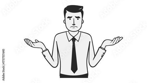 business man in suit with shoulders up not knowing what to do and with sad face
