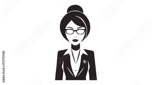 businesswoman in glasses simple black and white shape, simple shape of a businesswoman in glasses black and white vector silhouette