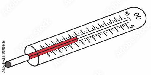 Illustration of a thermometer showing a temperature reading with a red liquid indicator line
