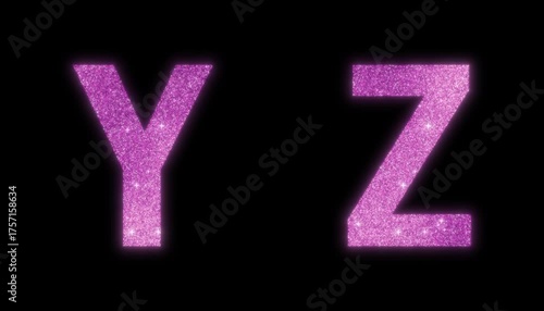 Pink glitter alphabets Y and Z with alpha channel transparent background, shiny sparkling shimmer glowing letters
