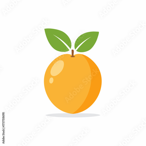 Cartoon illustration of a ripe orange fruit with green leaves, isolated on white