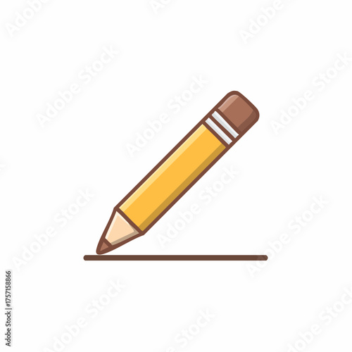 Yellow wooden pencil drawing a straight line with a brown eraser and metallic rings