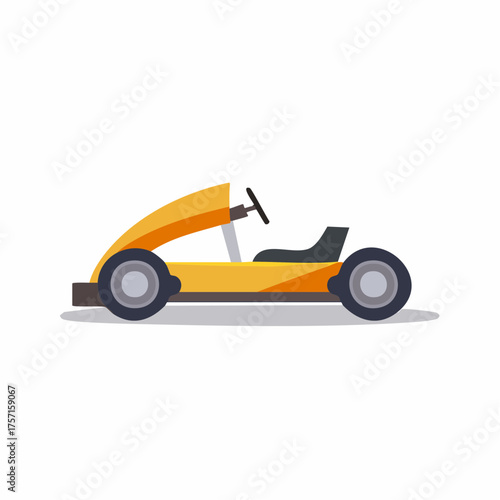 Yellow Go Kart Racing Car Sport Recreation Vehicle Side View Flat Design Style