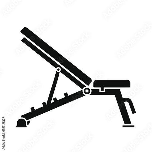 Black adjustable weight bench icon on white background fitness exercise