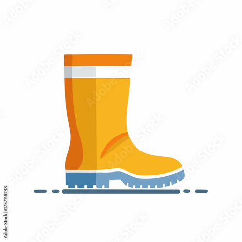 Single vibrant yellow and blue rubber boot illustration footwear icon design element for protection on a plain background