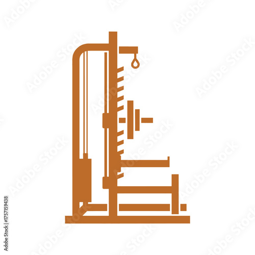 Brown abstract illustration of a weightlifting machine with weights cable exercise