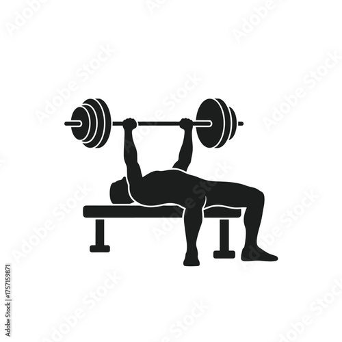Silhouette of person lying on bench press lifting barbell black white