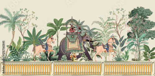 Vintage Mughal Style garden, Mughal Wedding Background, Indian Wedding, Elephant,Horse  