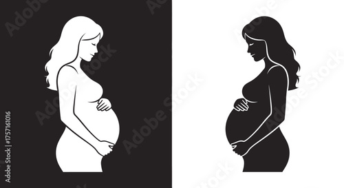 Elegant Pregnant Woman Silhouette Vector Icon Set for Motherhood and Maternity Branding