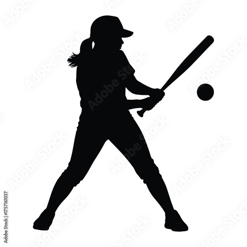 Female baseball player silhouette vector illustration ready for eps download scalable sports icon silhouette vector illustration white background