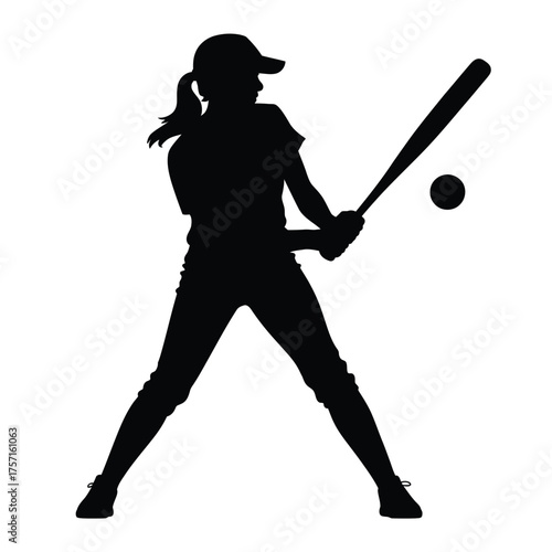 Silhouette illustration of a female softball player swinging baseball bat vector eps graphic silhouette vector illustration white background
