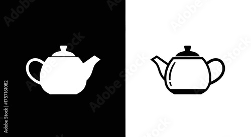 Minimalist Teapot Vector Icon Set with Silhouette and Line Art Styles