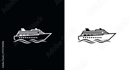 Logo Template Modern Cruise Ship Vector Icon in Minimalist Line Art Style