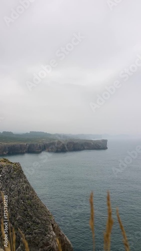 Cliffs at Bufones of Pria in the Cantabrian Sea also known as the Pria Blowholes, are a fascinating natural geological phenomenon located on the northern coast of Asturias, Spain.