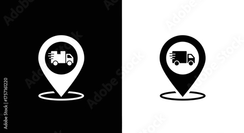 Minimalist Delivery Truck Location Pin Vector Icon for Shipping and Logistics Tracking