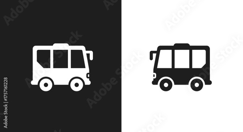 Minimalist Bus Icon Vector Set in Flat Black and White Design