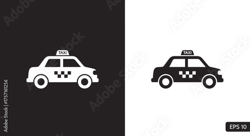 Taxi Cab Icon Vector Set Minimalist Black and White Silhouette Graphic