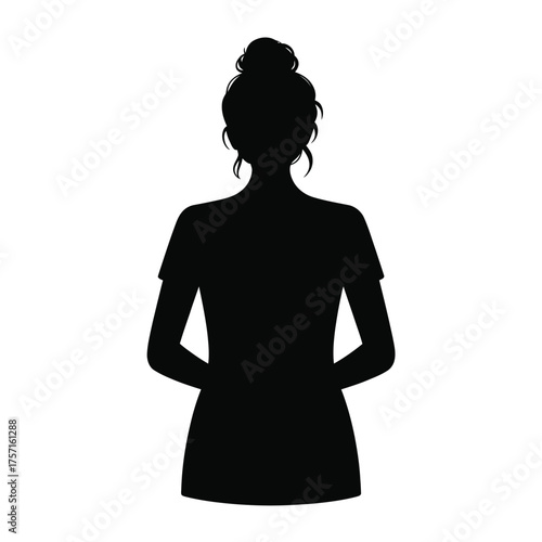 Scalable vector silhouette illustration of a woman with hair bun for versatile graphic design applications silhouette vector illustration white background