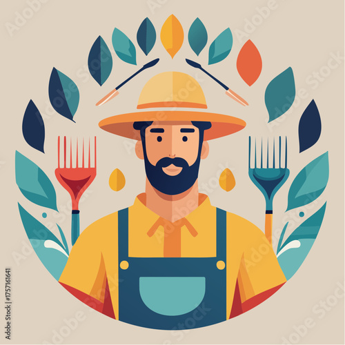 Illustration vectorielle stylisée d’un jardinier