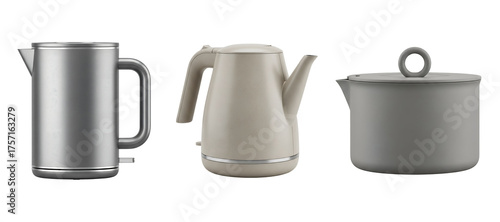 Electric kettle stainless, gooseneck kettle pour-over, cooking pot with lid set, kettle pot kitchen appliance, Isolated on transparent background, png