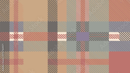 A detailed close up of a plaid pattern with various colors and textures in a repeating design style