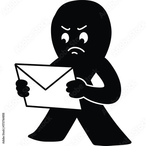Angry stick figure holding an envelope mail letter bad news message communication negative upset frustrated