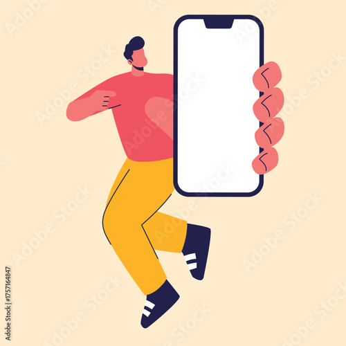 man presenting smartphone with confident pose illustration-
