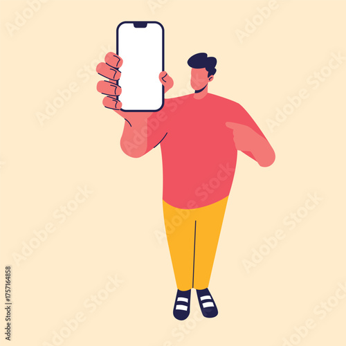 man proudly holding smartphone illustration