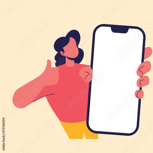 woman showing smartphone with thumbs up illustration