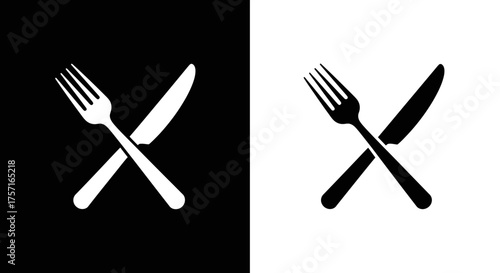 Simple Crossed Fork and Knife Vector Icon Set for Restaurant and Dining