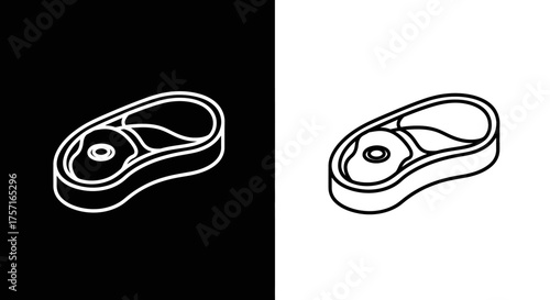 Minimalist raw beef steak icon in line art style.
