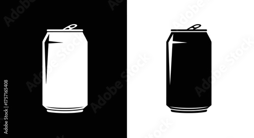 Minimalist Beverage Can Vector Icon Set Black and White Silhouette