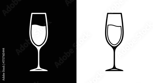 Minimalist Champagne Flute Vector Icon Set in Black and White for Party and Celebration Design
