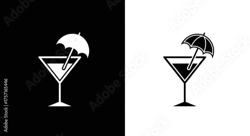 Minimalist cocktail glass with umbrella icon design.