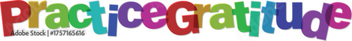 Colorful 3D text 'Practice Gratitude' on a white background, a motivational concept for mindfulness and appreciation.