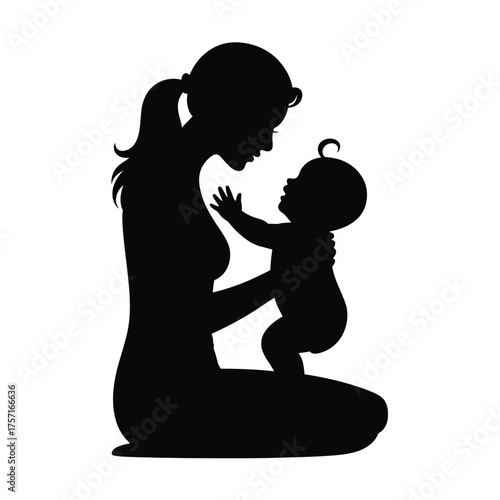 Vector silhouette illustration of a mother nurturing her baby scalable eps graphic for diverse applications silhouette vector illustration white background