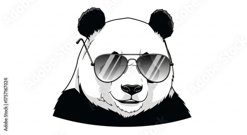 Panda wearing stylish aviator sunglasses, a cool animal character illustration with a trendy and fun vibe. adorable cartoon panda head on a clean white background.