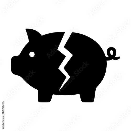 Piggy bank with a crack symbolizing financial loss, crisis, or bankruptcy
