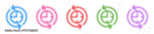 Refresh clock neon icon isolated, Glowing time symbol, Bright reload marker, Luminous cycle sign, or Radiant loop graphic vector illustration