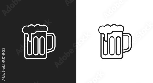 Minimalist beer mug line icon with foam vector illustration.