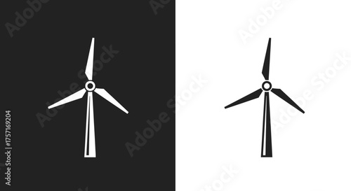 Monochrome wind turbine silhouette vector graphic illustration.