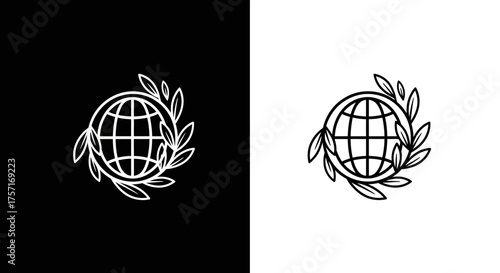 Logo Template Vector of a Minimalist Global Earth with Olive Branch Wreath