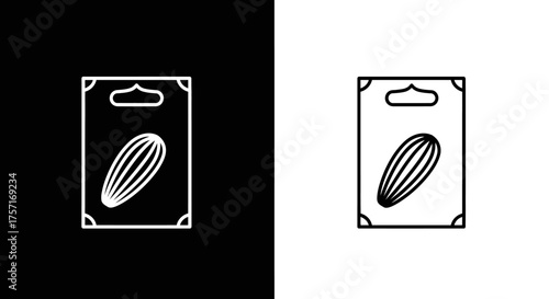 Minimalist seed packet line art icon for gardening.