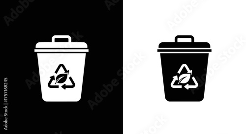 Minimalist Recycle Bin Vector Icon with Eco Leaf Symbol for Environmental Waste Management Graphics