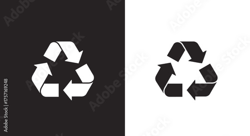 Classic three arrow recycling symbol in black and white versions.