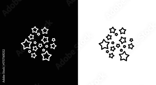 Minimalist Star Cluster Vector Icon with Black and White Line Art Elements