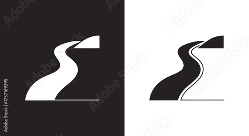 Logo Template Vector of an Abstract Winding River Path in a Minimalist Black and White Style for Corporate Branding