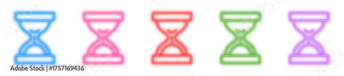 Hourglass neon icon isolated, Glowing time symbol, Bright sand clock, Luminous countdown timer, or Shiny measure of time vector illustration