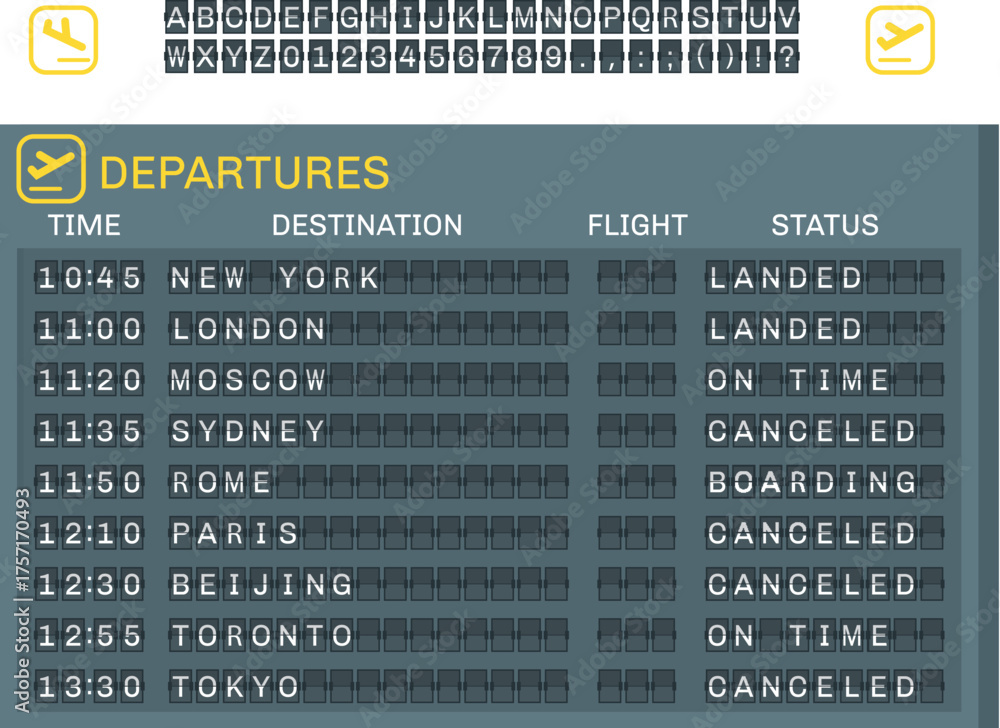 Ταπετσαρία flight information board in airport