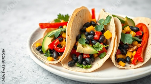 vegetarian taco vegetables healthy avocado bell pepper black beans corn cilantro lime
